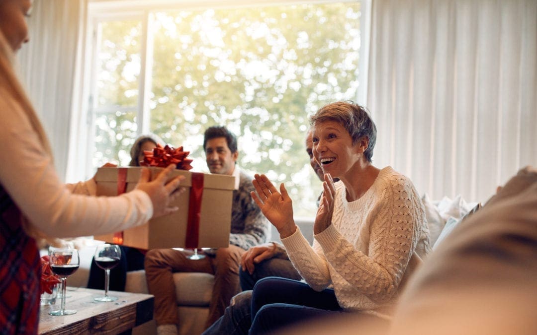 happy woman receiving a present